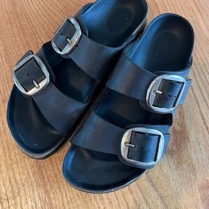 Birkenstock Black Sandals with Silver Buckles